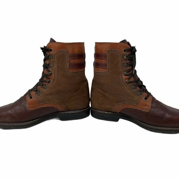 Eddie Bauer Mens Ankle Boots Brown Leather Shearling Lined Buckle Lace Up 10.5 M - Picture 3 of 10